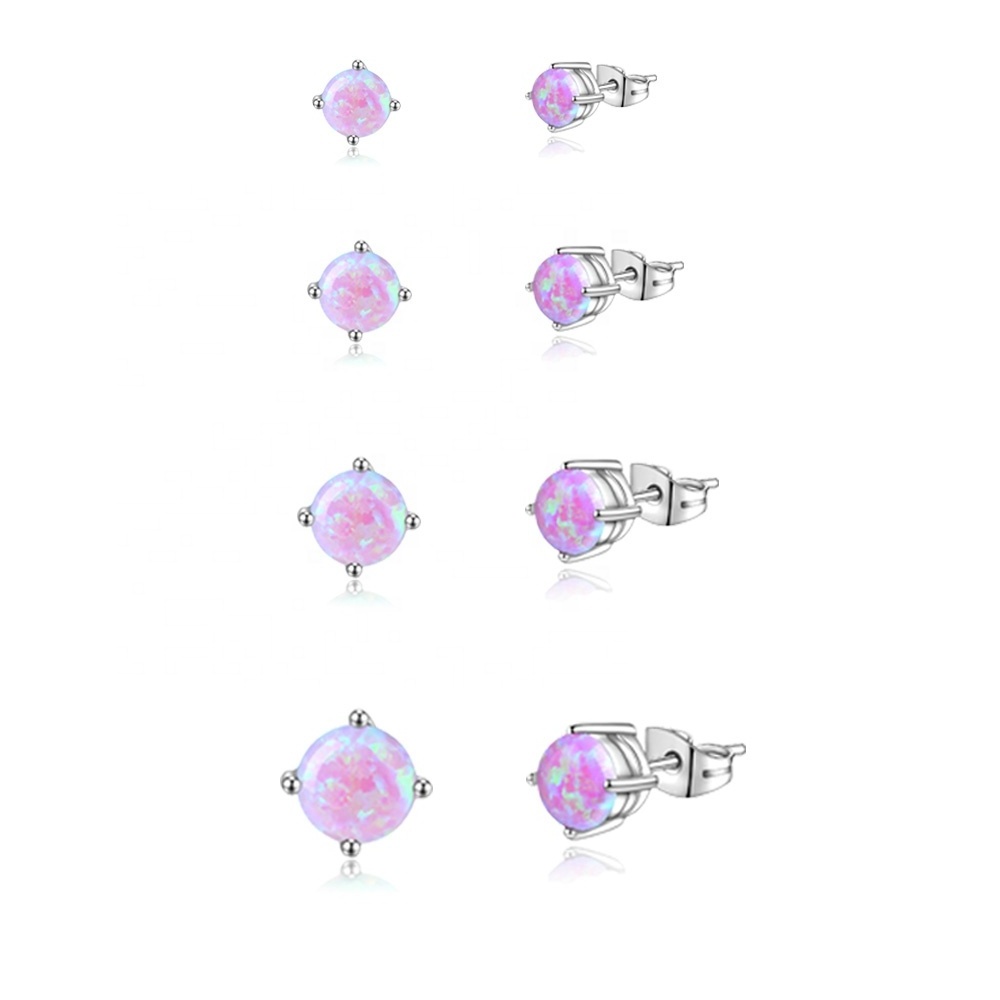 Opal Stud Earrings Pierced Double Lobe Earrings 316L Surgical Steel 20G 3mm-6mm White Green Purple Blue Pink Stainless Steel