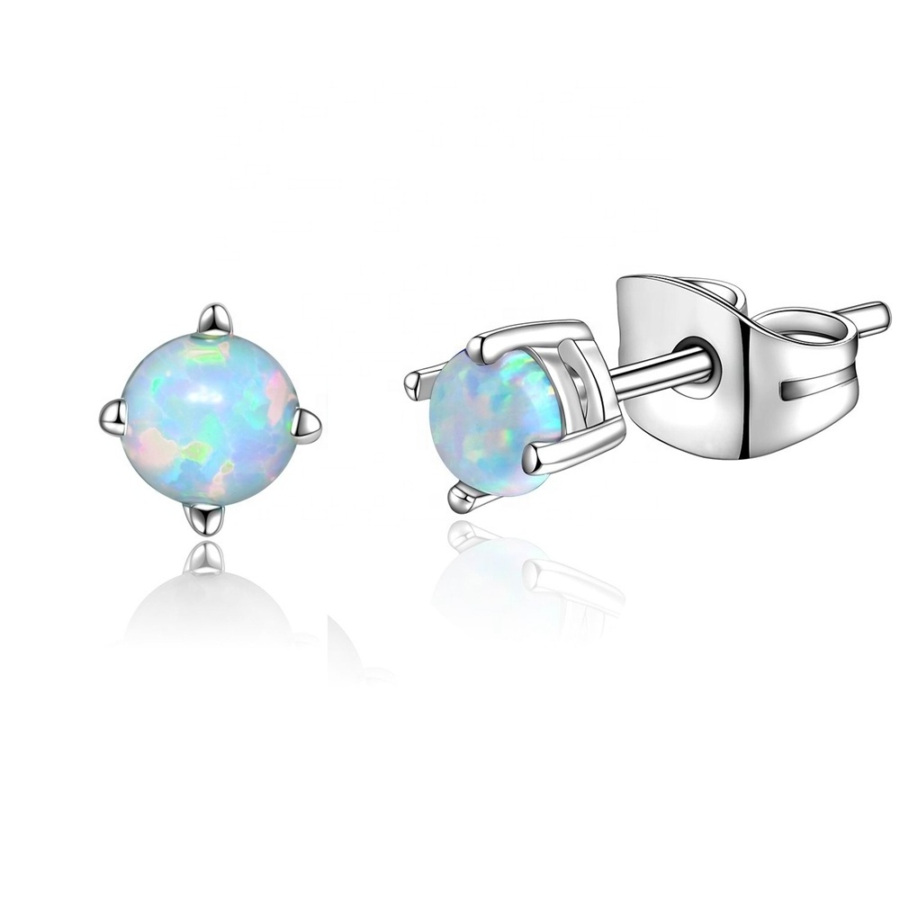 Opal Stud Earrings Pierced Double Lobe Earrings 316L Surgical Steel 20G 3mm-6mm White Green Purple Blue Pink Stainless Steel