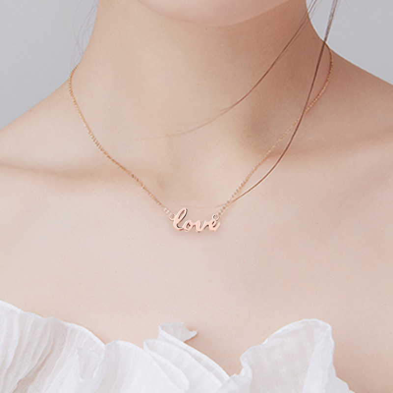 Fine 925 Sterling Silver Name Plate Custom Jewelry Charm Choker Necklace Arabic Love Letter Necklace