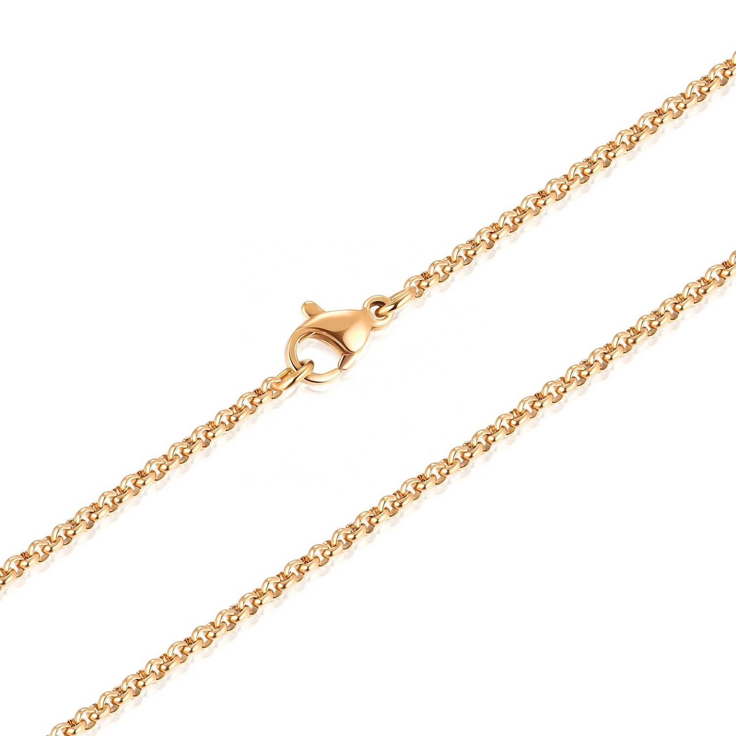 Wholesale Jewelry Stainless Steel Rolo Chain Necklace Men Women Round Link Necklace Chains Gold Silver Rose Gold 16-36 Inches