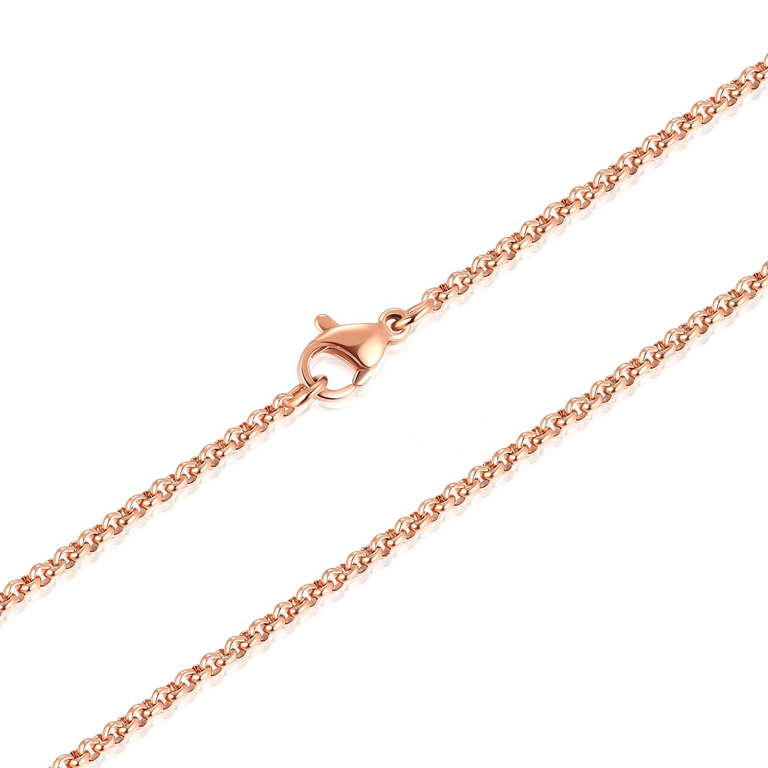 Wholesale Jewelry Stainless Steel Rolo Chain Necklace Men Women Round Link Necklace Chains Gold Silver Rose Gold 16-36 Inches