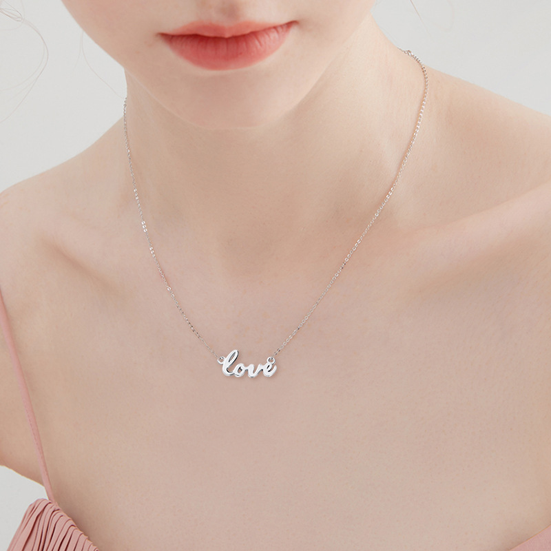 Fine 925 Sterling Silver Name Plate Custom Jewelry Charm Choker Necklace Arabic Love Letter Necklace