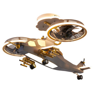 Cartoon Decoration Helicopter Remote Control 3 Color Dimmable App Control Modern Led Aircraft Ceiling Fan For Children Bedroom