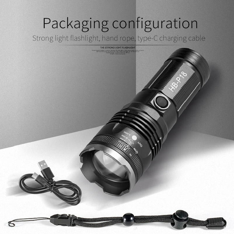 Outdoor Hiking Emergency Flashlight 30000 Lumen Flashlight Usb Charging Zoom Waterproof 5-mode Led Flashlight