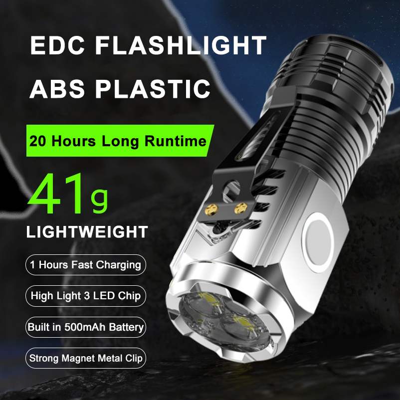 Waterproof Hiking Emergency Lighting Lumens Magnet Metal Clip Type C Usb Flashlight Abs Plastic Led Flashlight