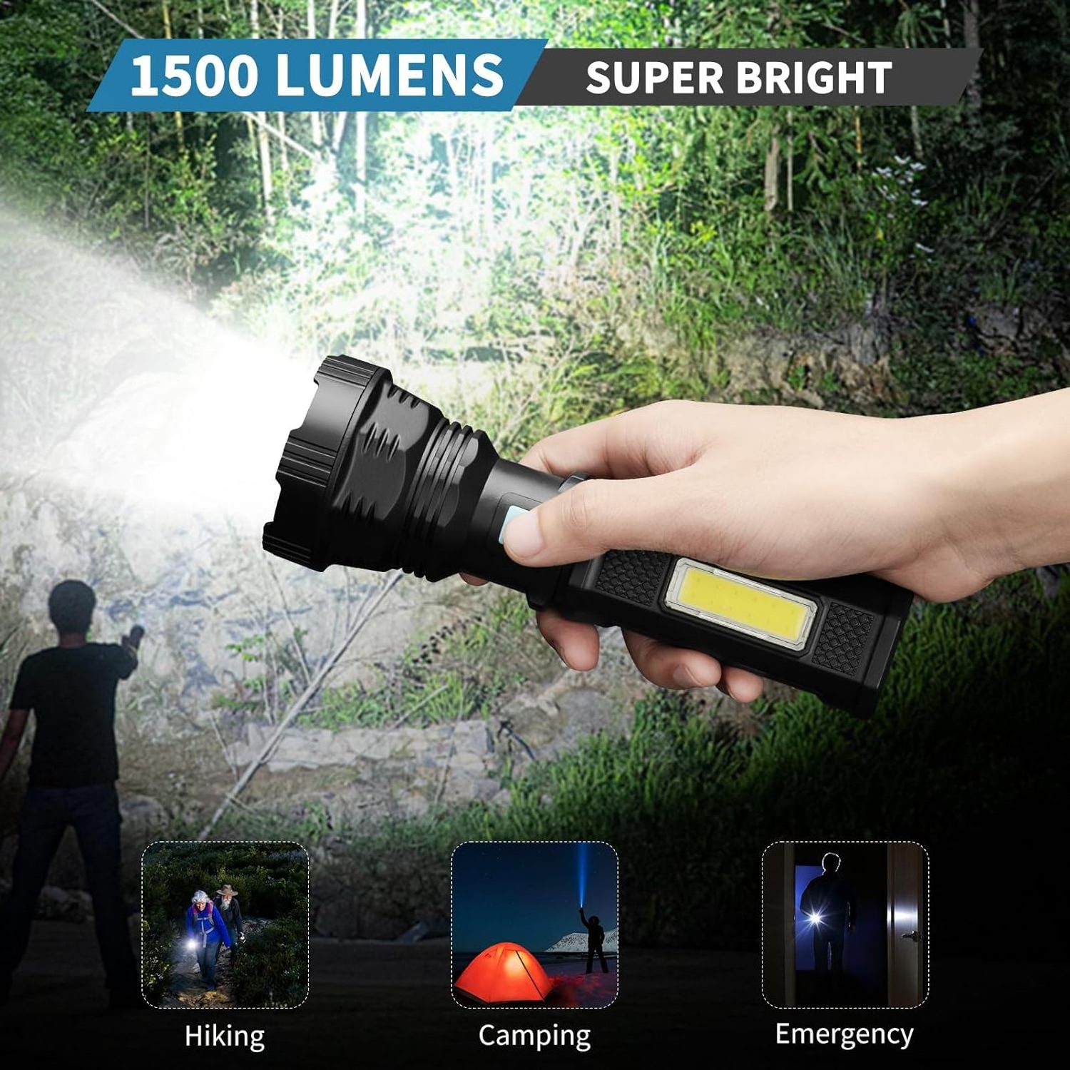 Solar-powered Handheld Usb Rechargeable Flashlight For Emergency Survival Camping Survival Kit