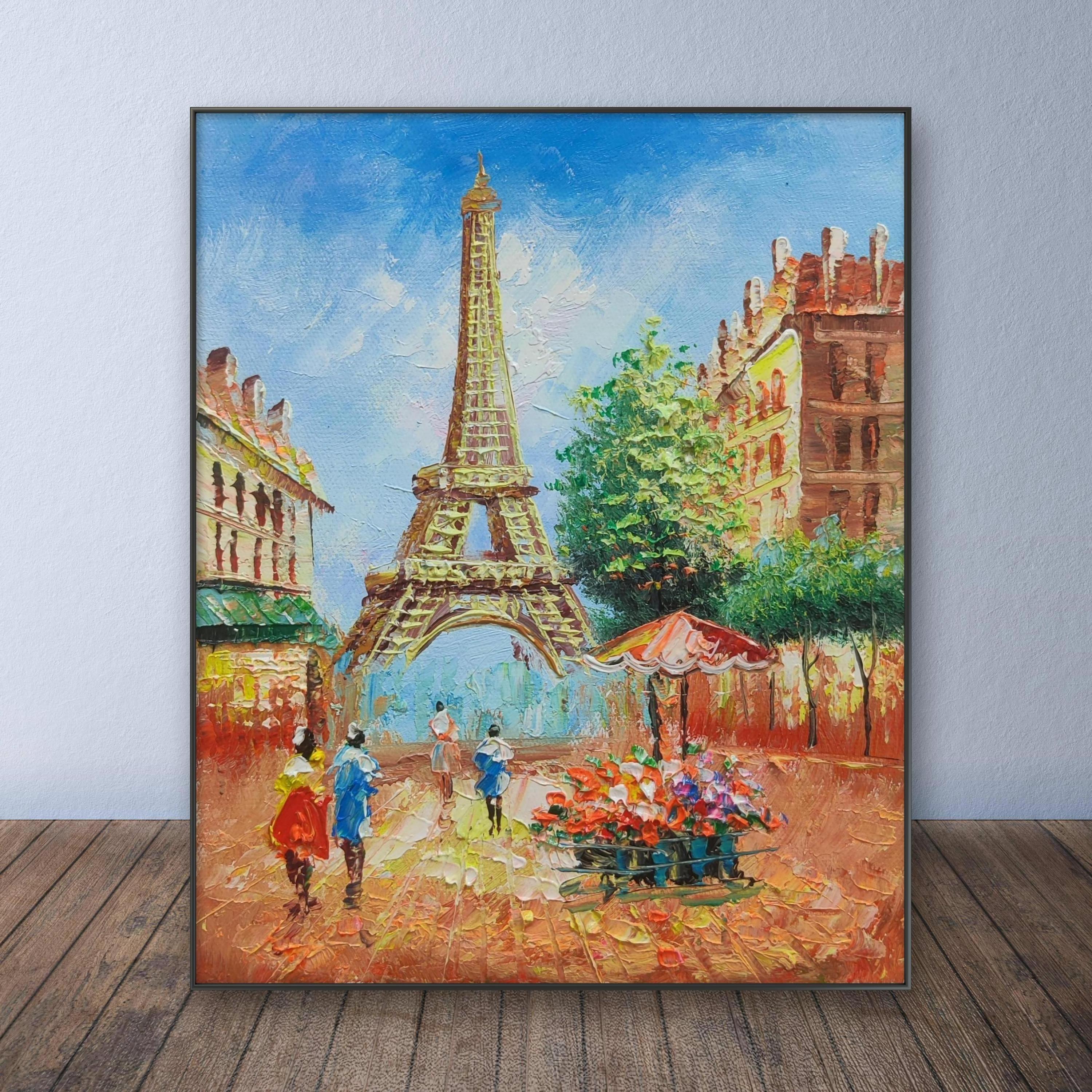 Handmade oil painting modern home decoration Eiffel Tower Large quantity of low prices  small size wholesale canvases