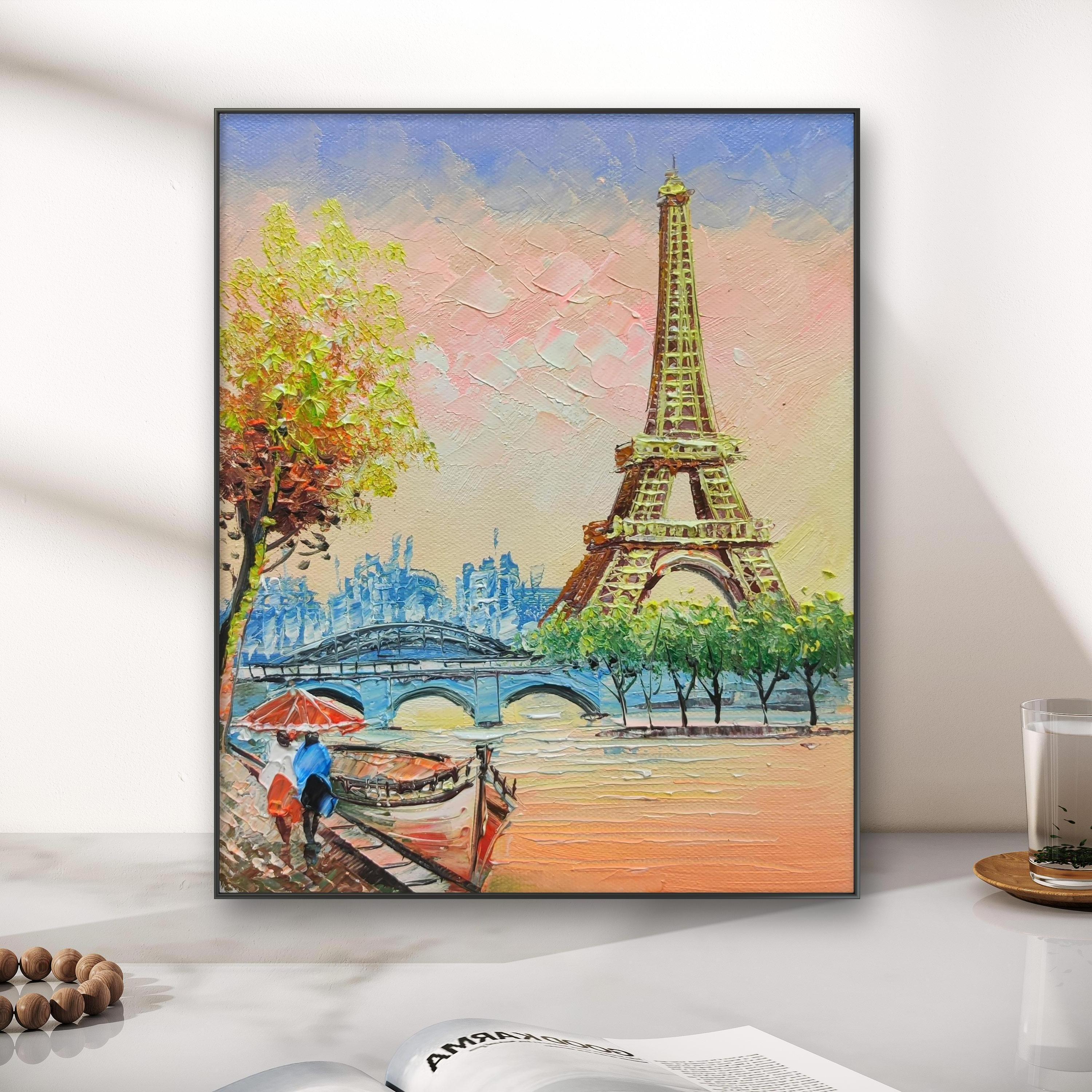 Handmade oil painting modern home decoration Eiffel Tower Large quantity of low prices  small size wholesale canvases