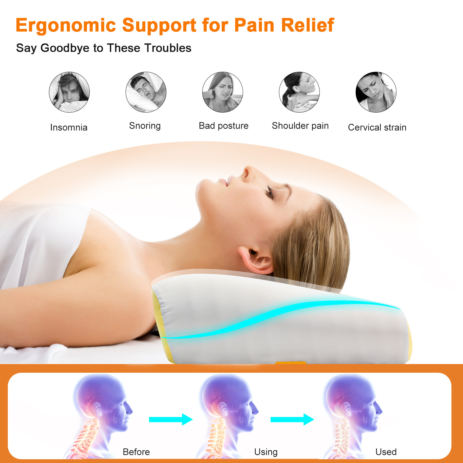 Cervical Neck Pillows for Pain Rrgonomic Hollow Design for Spine Alignielief Sleeping, 2-Way Adjustable Orthopedic Pillow with E