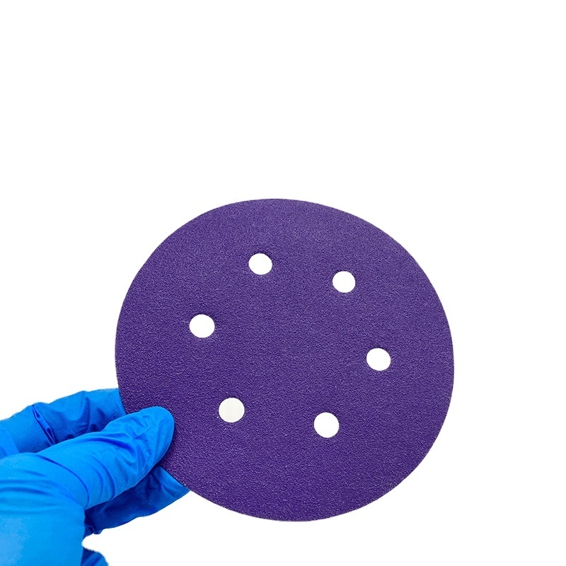 Factory direct sale 6 inch 150mm 6 hole ceramic purple clay sandpaper for polishing car furniture metal