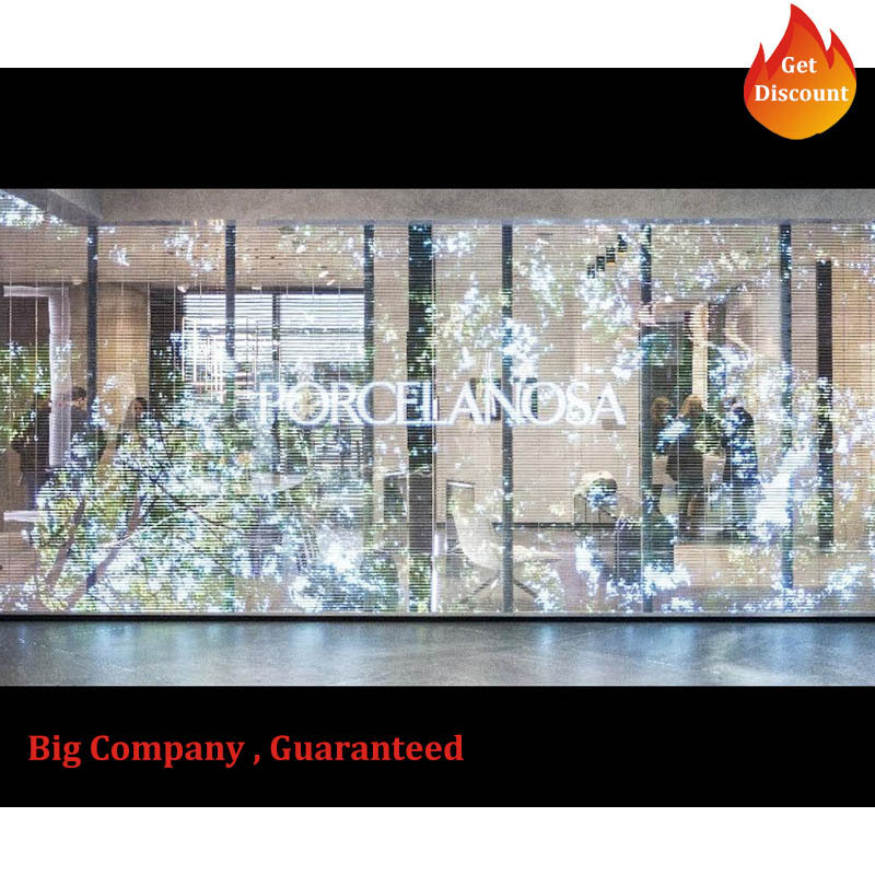 Lecede Shop Indoor Grille Curtain Glasses Floor Window Advertising Crystal Film Adhesive Transparent Led Display Panel Screen