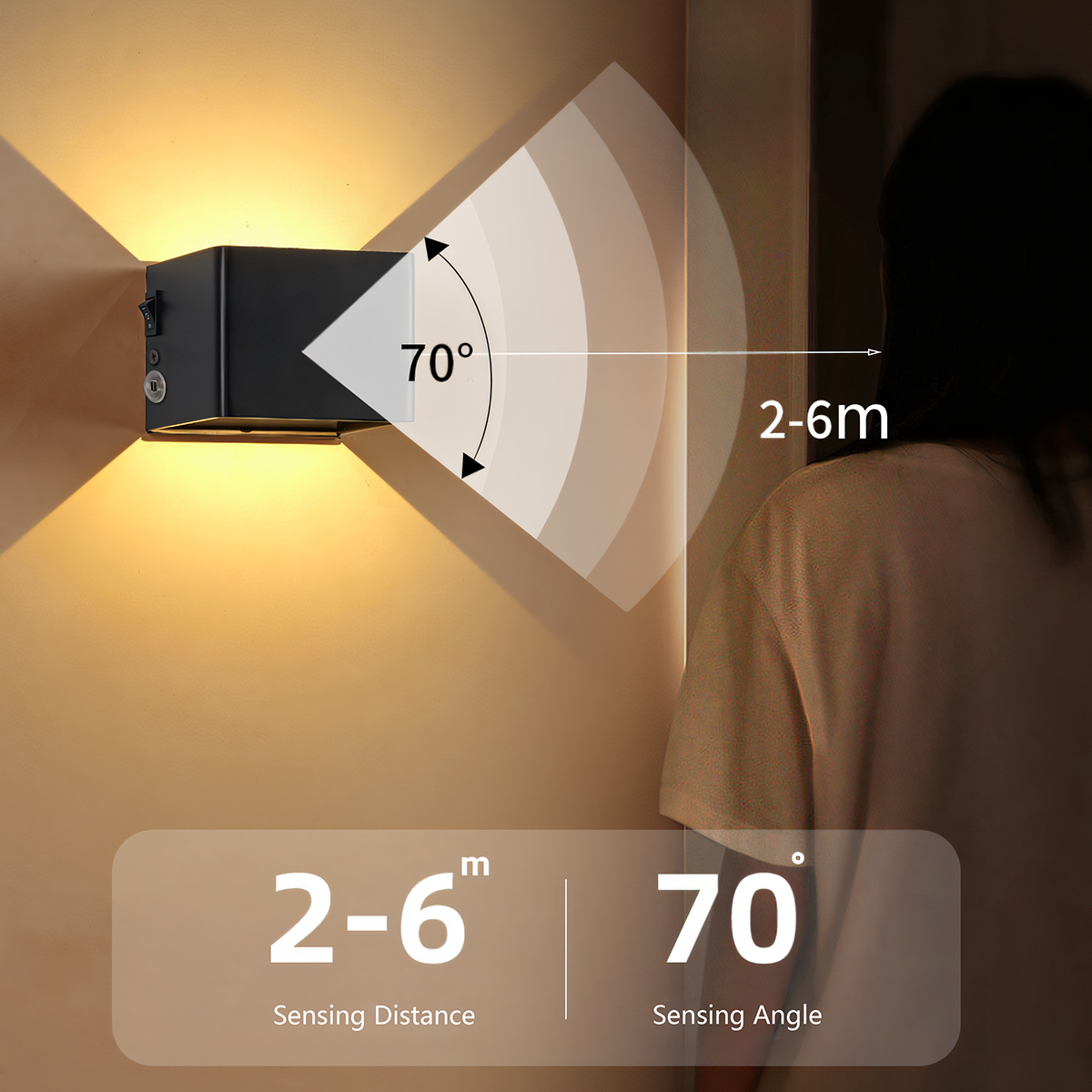 Square Magnetic Aluminum Wall Lamp Motion Sensor Wall Light Black Rechargeable LED Wall Light With Sensor Battery Operated