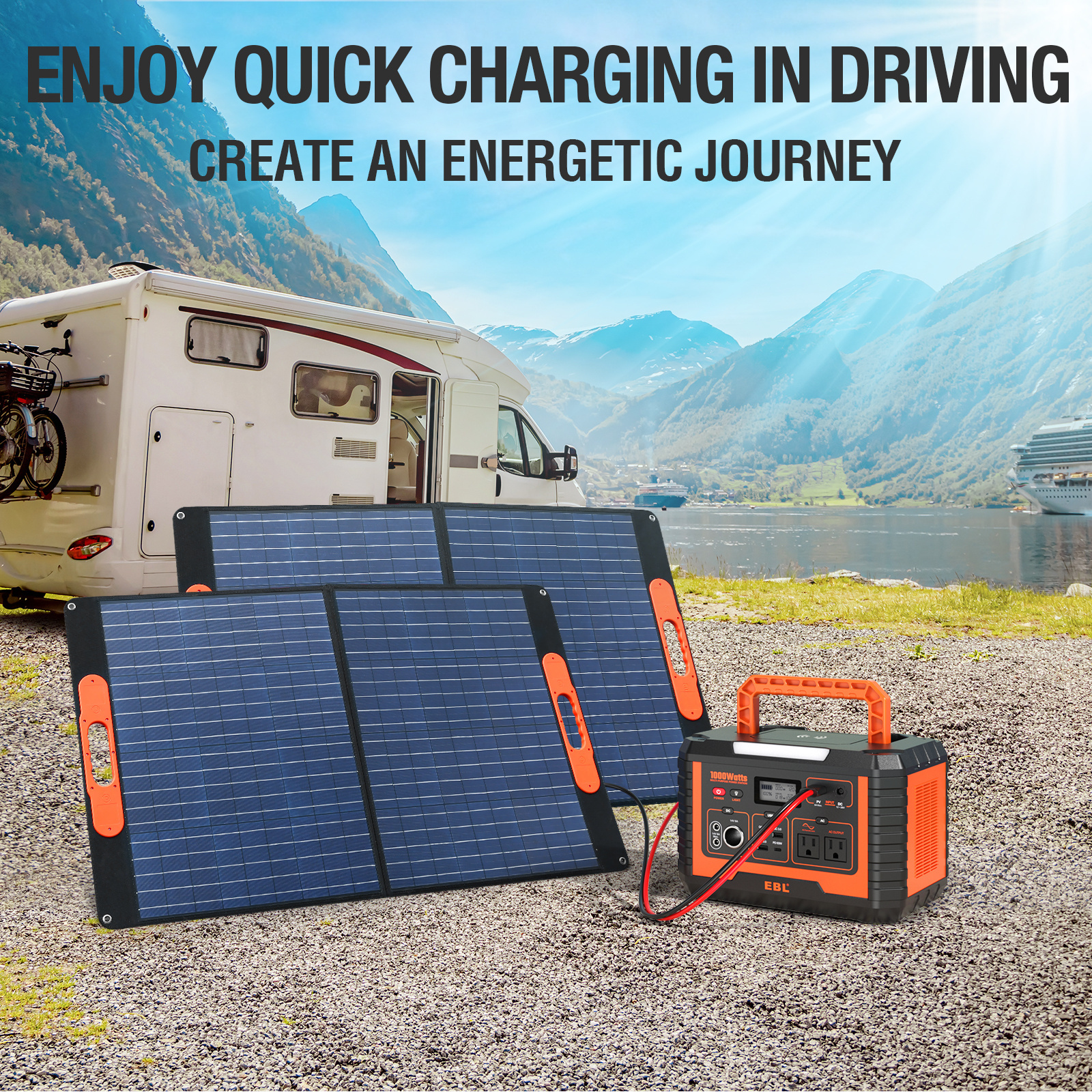 EBL Waterproof Camping Solar Portable Power Station Generator 1000W