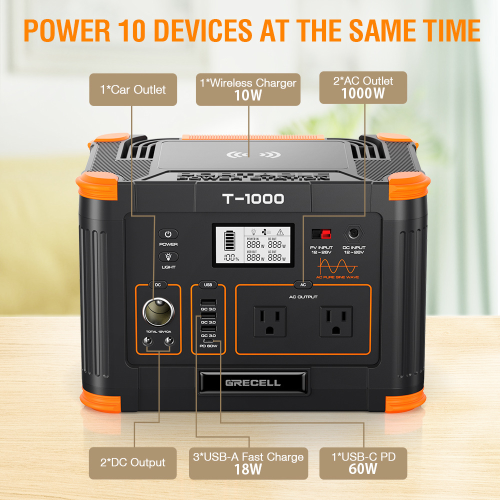 1000W Outdoor Mobile Power 110v 220v High-power Energy Storage Multifunctional Wireless Emergency Power Supply For USA