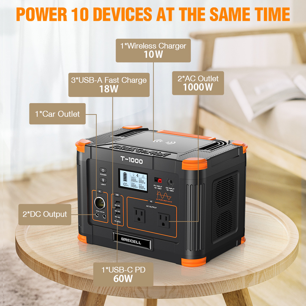 1000W Outdoor Mobile Power 110v 220v High-power Energy Storage Multifunctional Wireless Emergency Power Supply For USA