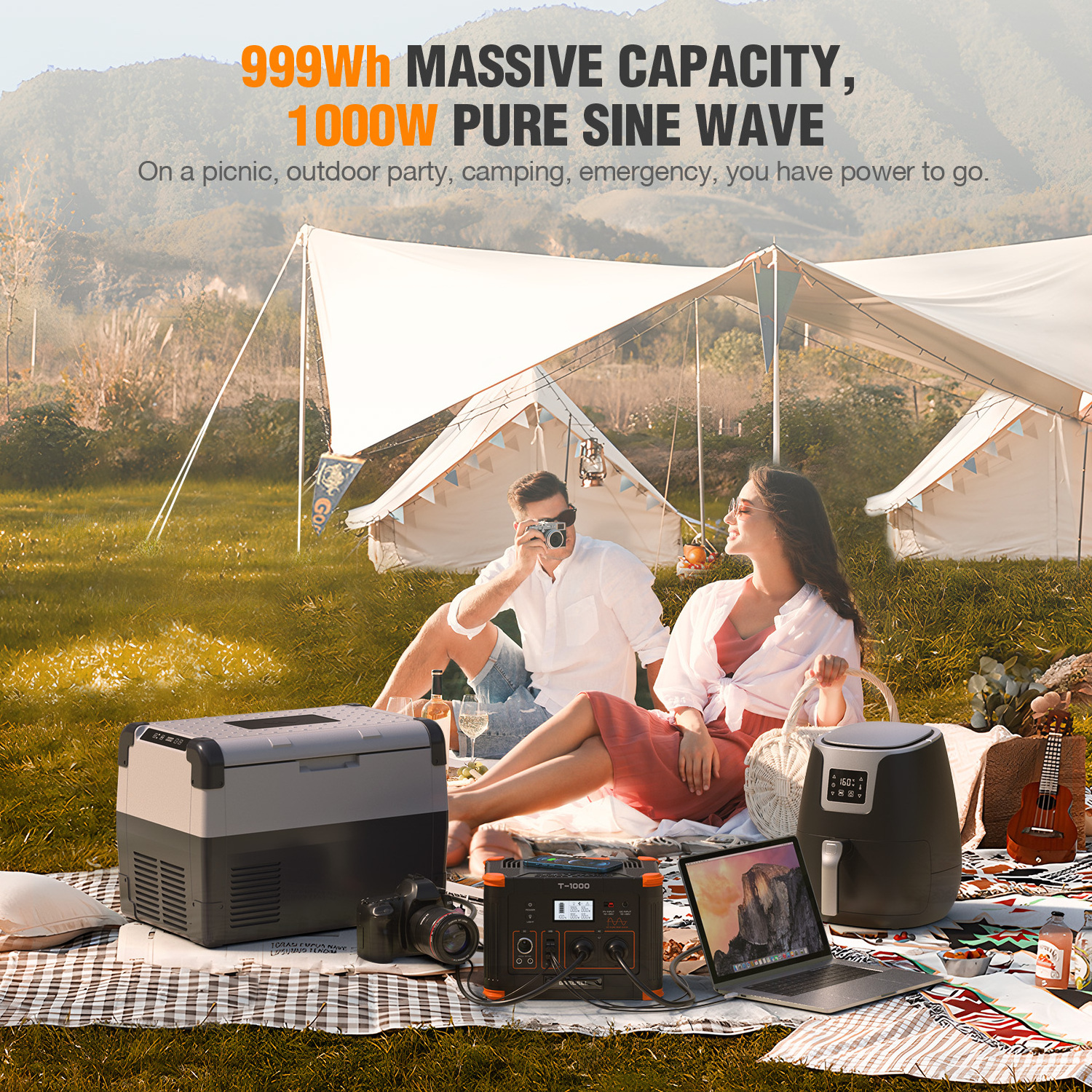 Powerstation EU 1000watt Portable 1000W Rechargeable Power Station Solar Generator 230V EU Plug