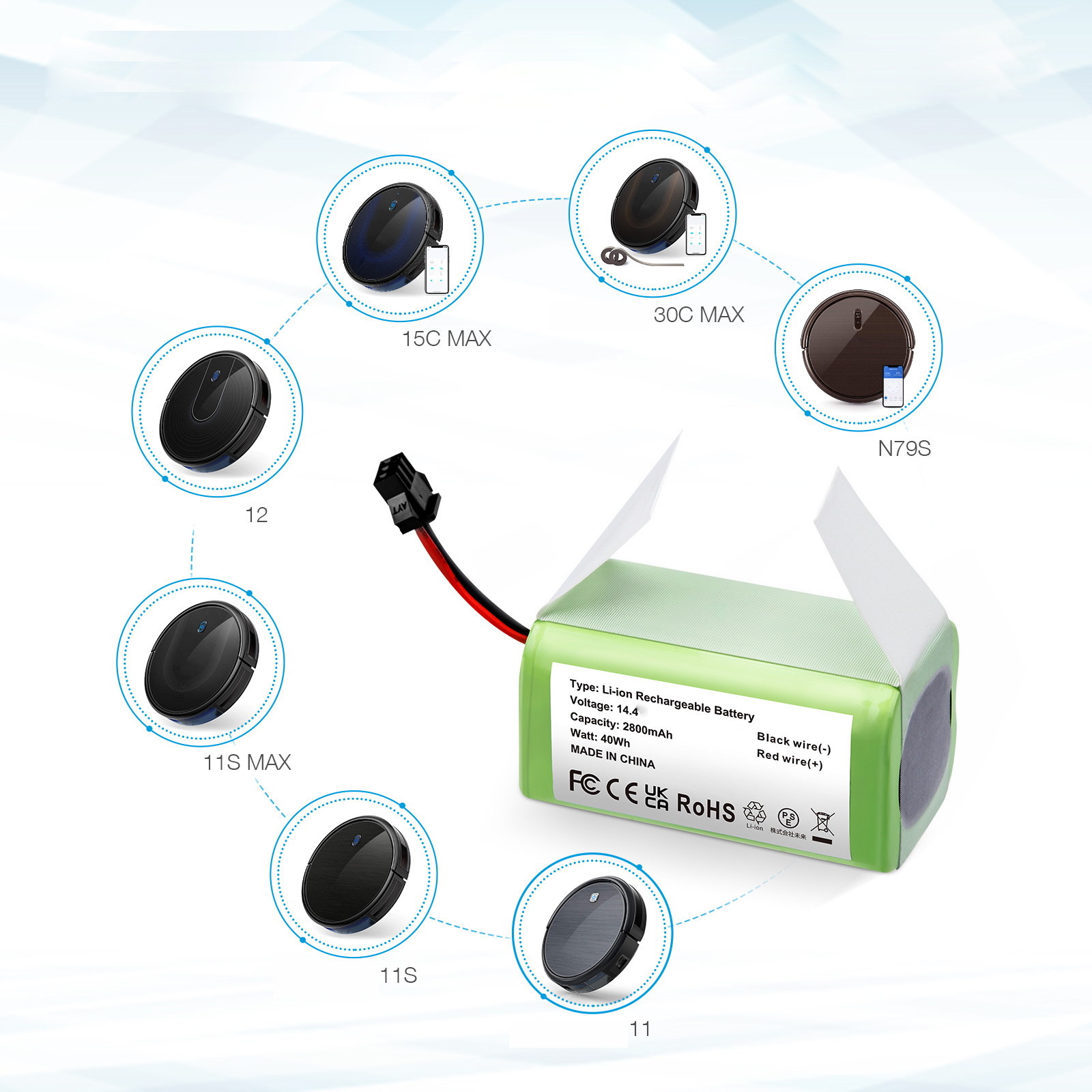 Rechargeable Lithium ion Li-Ion Battery Power Tool Kit 14.4Volt 2800mAh Batteries For Eufy Robot Vacuum Cleaner Battery