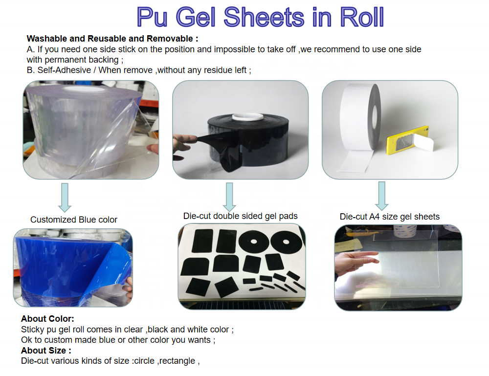 Factory Polyurethane super sticky pu non-slip pad double sided sticky clear Silicon pads self adhesive nano pad in roll