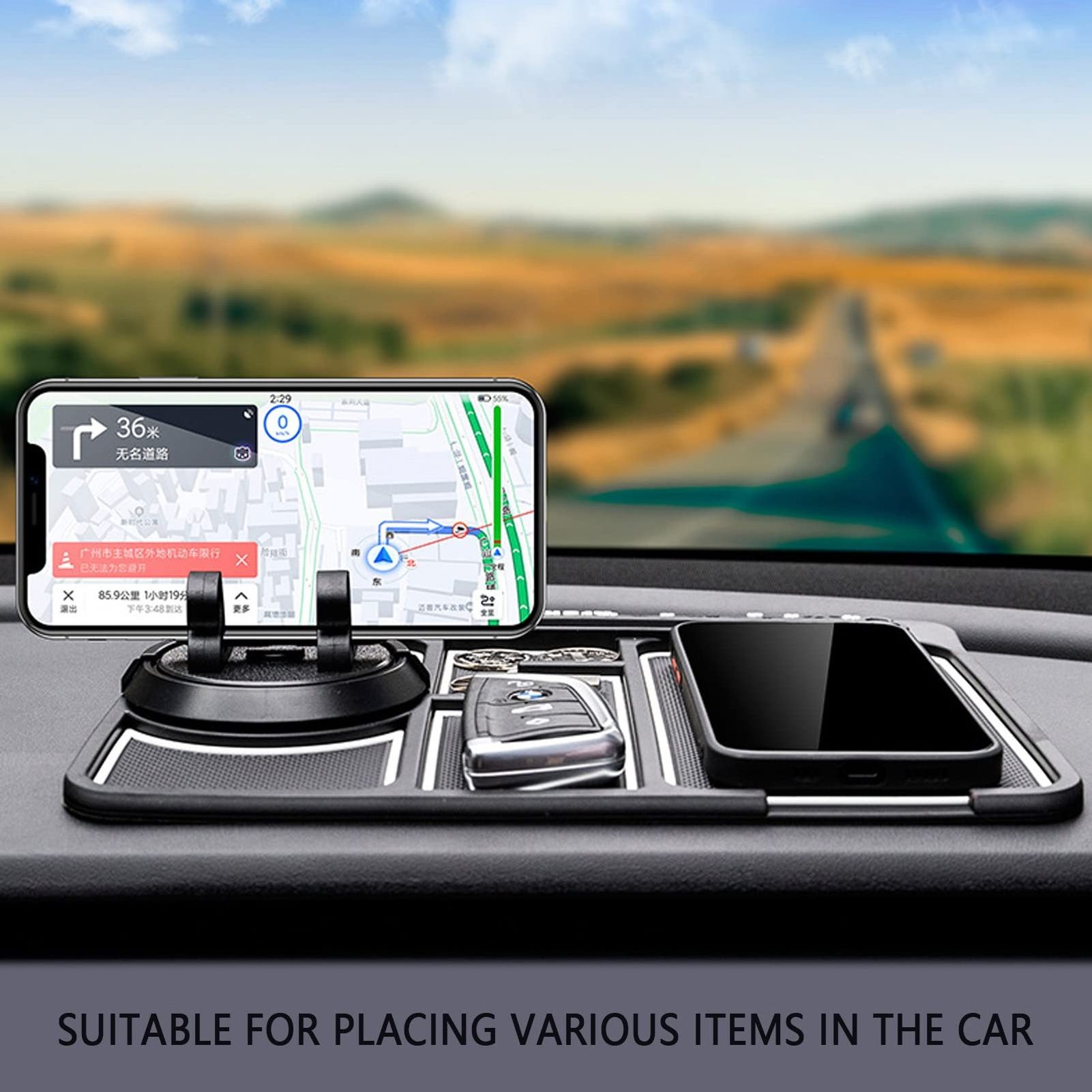 Car Dashboard Tray Sticky Dash Mat Car Phone Holder with Mount Large Non Slip Gel Pad Washable