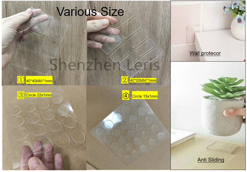 Double-sided self-adhesive silicone rubber sticky gel pad sheet 1mm thick non slip adhesive sticker nano gel grip pad