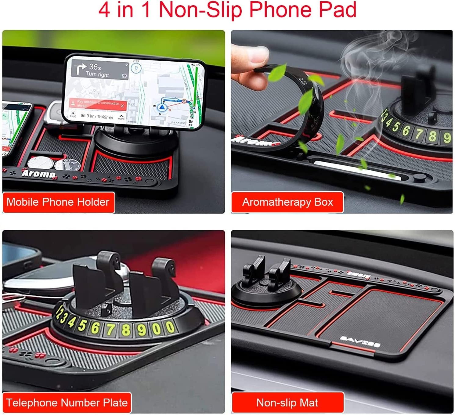 Multi-Function 4 In 1 Washable Storage Phone Holder Car Dashboard GPS Holder Non-Slip Phone Pad Mat