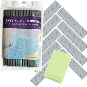 Non Slip Rug Gripper Pads 9 Reusable Corner Carpet Tape Grippers Adhesive No Skid Anti Slip Pad with extra cleaning cloth