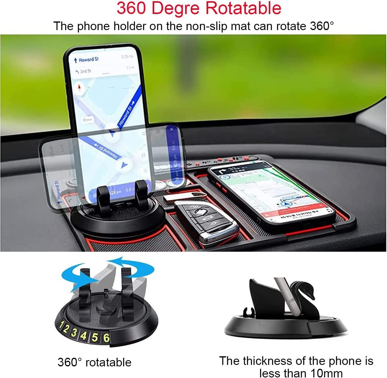 Multi-Function 4 In 1 Washable Storage Phone Holder Car Dashboard GPS Holder Non-Slip Phone Pad Mat