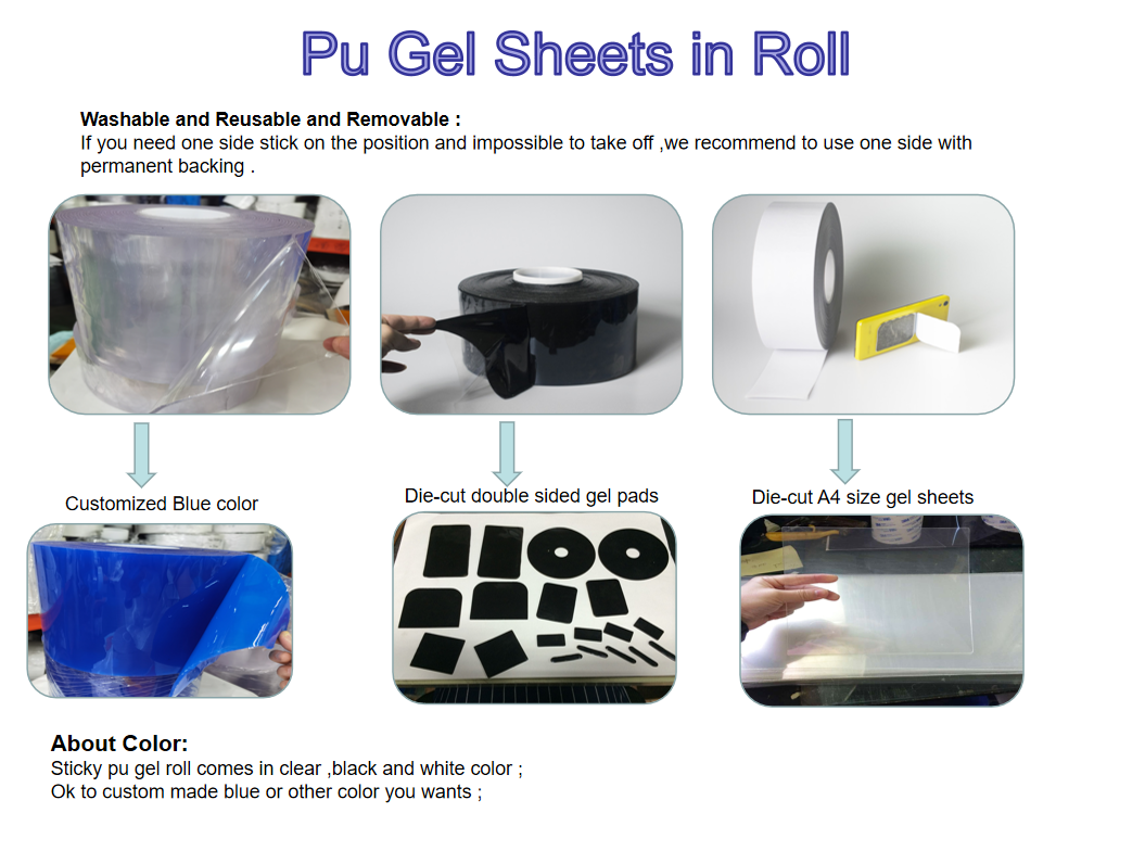 Factory Polyurethane super sticky pu non-slip pad double sided sticky clear Silicon pads self adhesive nano pad in roll