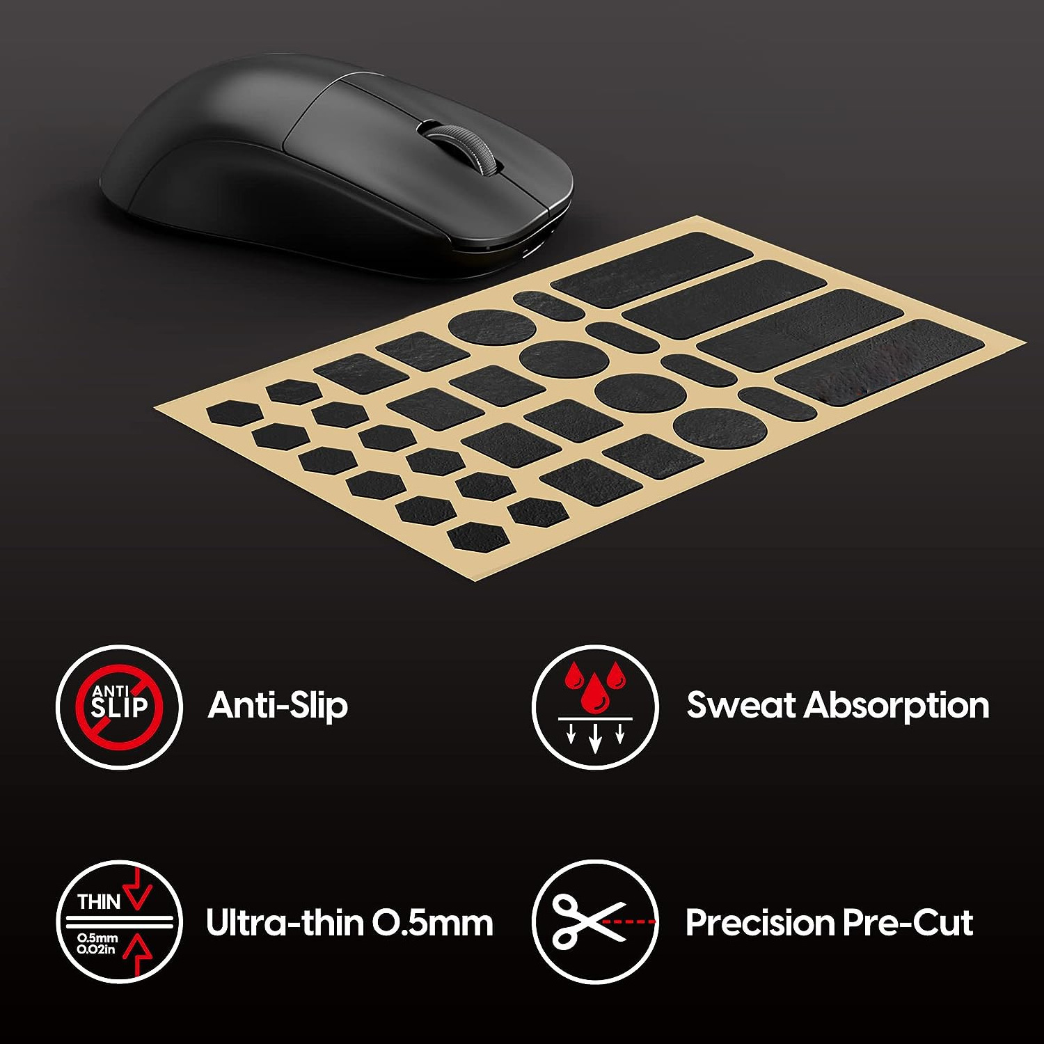 Mouse Skin Cover Stickers 32PCS Pre-Cut Sweat Absorbing Japanese Anti-slip Gaming Mouse Grip Tape