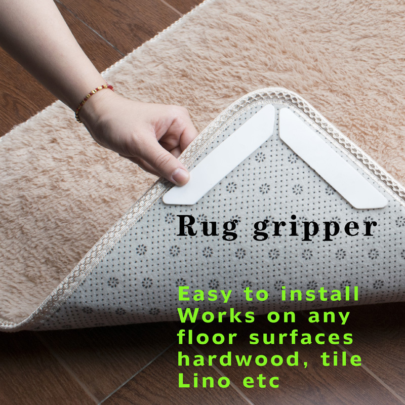 Furniture accessory 8 pcs anti curling washable bottom rug stopper non slip rug gripper pad at carpet corners