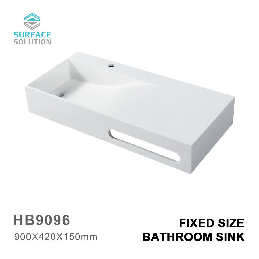 China Modern Artificial Stone Acrylic Resin Hand Wash Basin Wall Hung Mounted Solid Surface Corians Bathroom Sinks