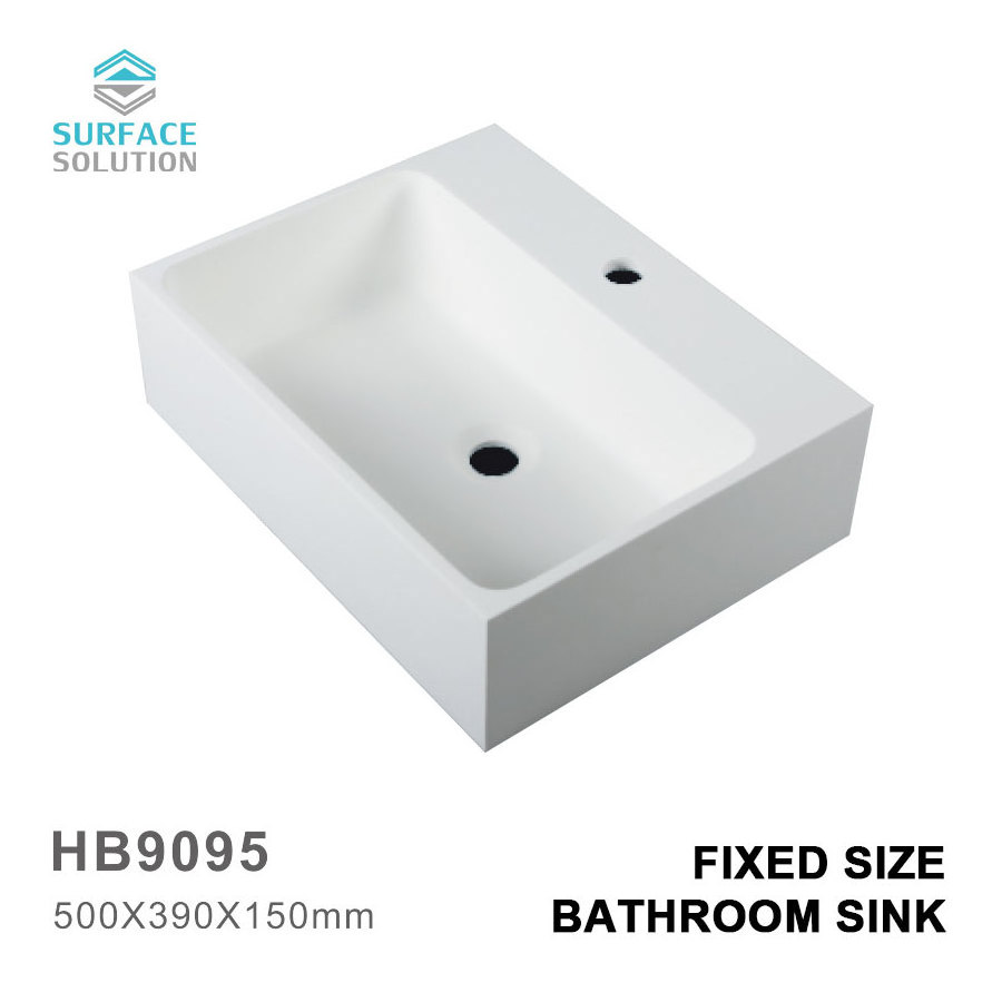 China Modern Artificial Stone Acrylic Resin Hand Wash Basin Wall Hung Mounted Solid Surface Corians Bathroom Sinks