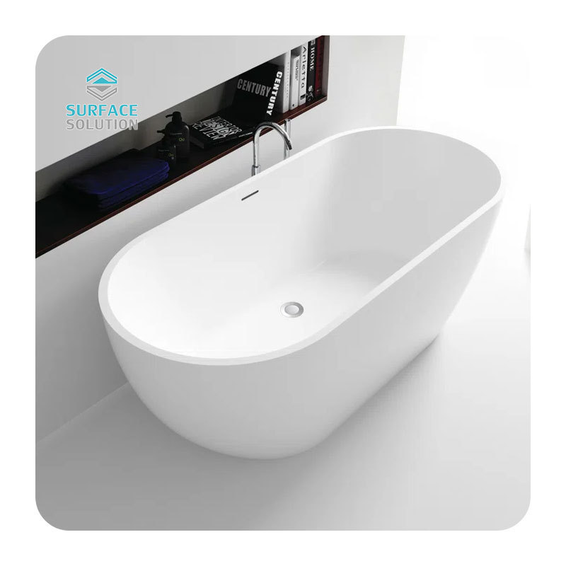 Customized size artificial stone free standing resin bathroom bath tub freestanding white acrylic solid surface bathtub