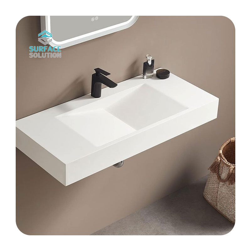 China Modern Artificial Stone Acrylic Resin Hand Wash Basin Wall Hung Mounted Solid Surface Corians Bathroom Sinks