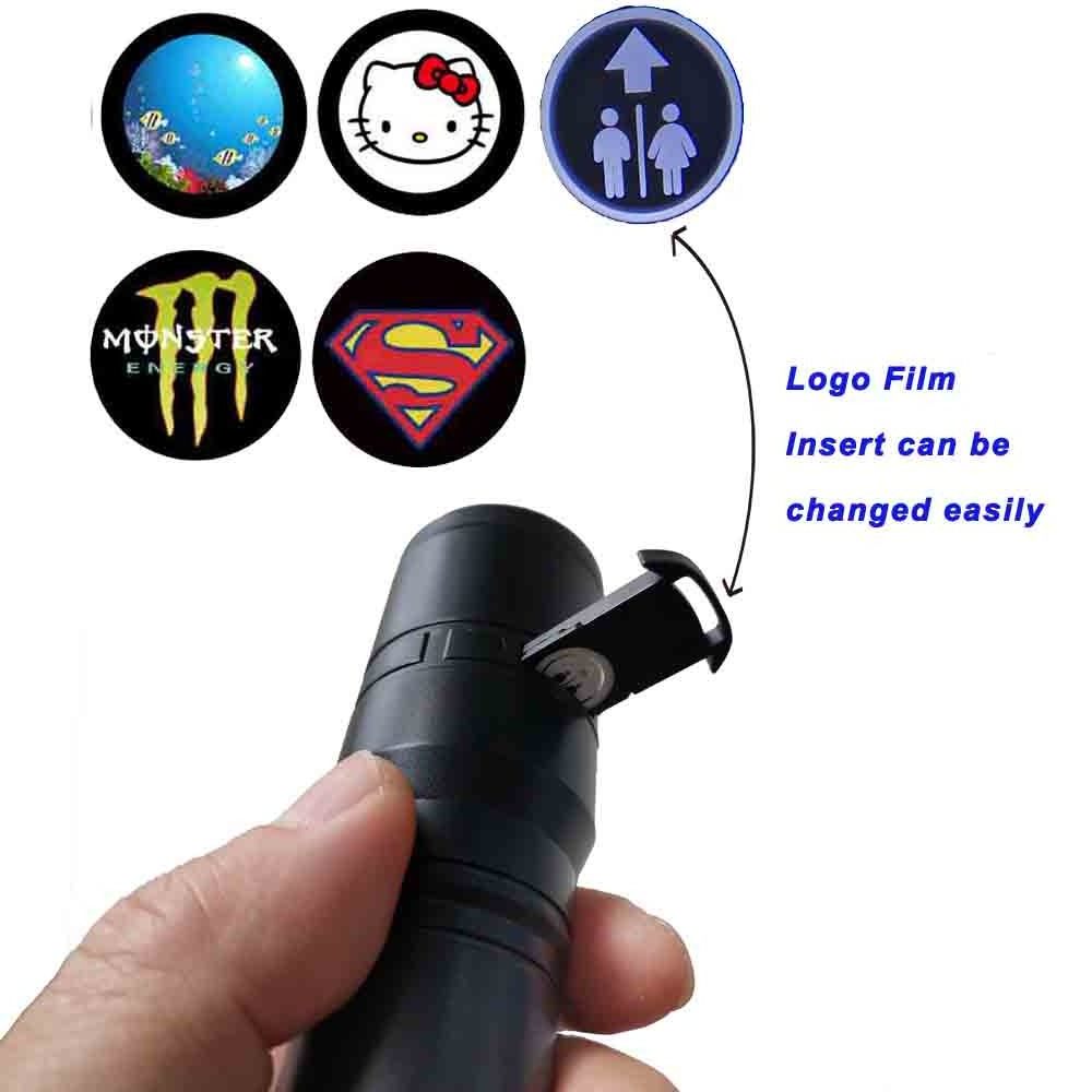 Drop shipment Rechargeable LED logo projector laser light with customized logo camp torch hand torch light flashlight