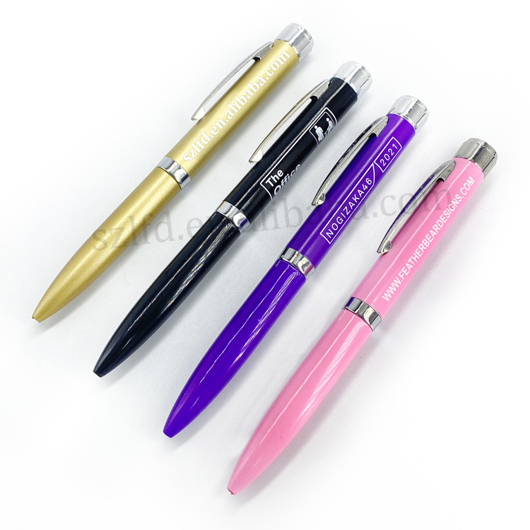 Promotional custom logo  ball pen LED Glowing RGB Flashing torch pens flashlight ballpen projection image point pen