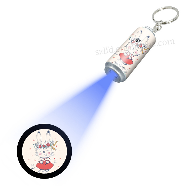 kids mini cartoon flashlight projector torch company logo advertising keychain Cola Can shape keyring