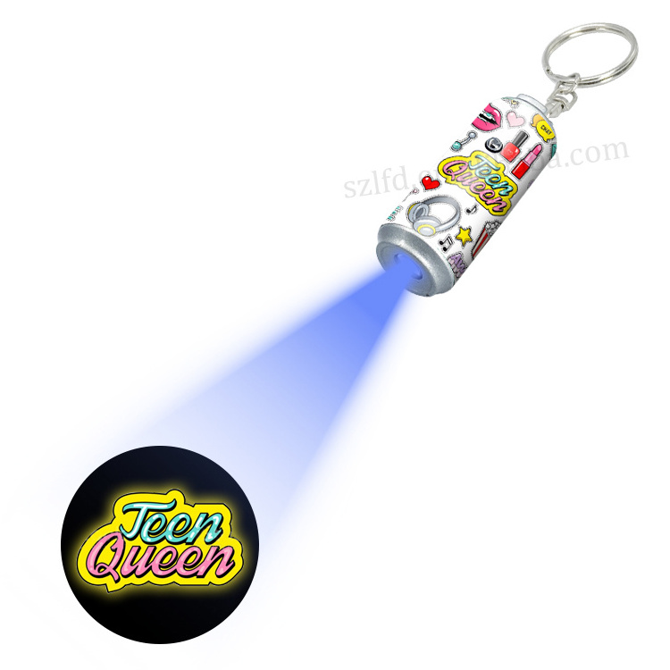 kids mini cartoon flashlight projector torch company logo advertising keychain Cola Can shape keyring