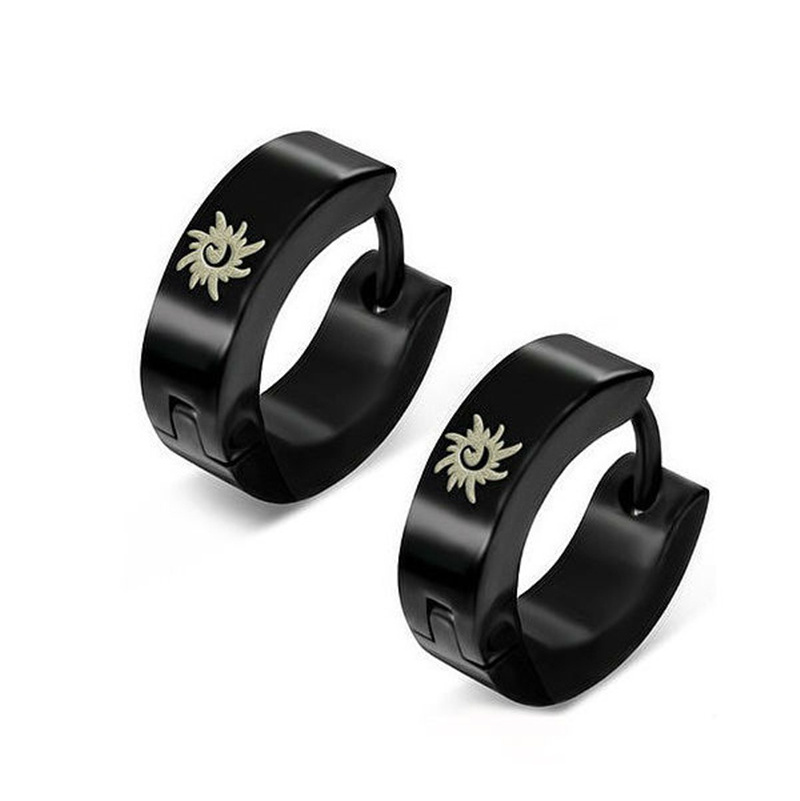 Noble Black Stainless Steel Magnetic Hoop Earrings For Men