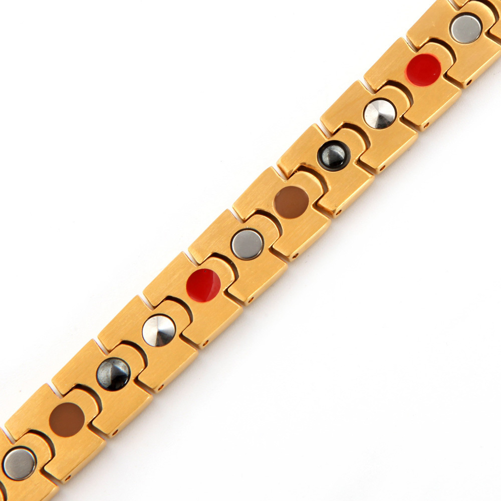 18k gold 304 stainless steel mens bio energy bracelet jewelry with health stones