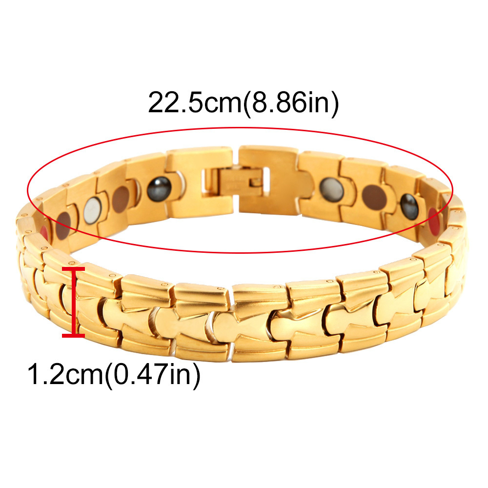 18k gold 304 stainless steel mens bio energy bracelet jewelry with health stones