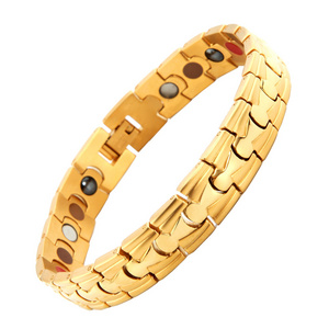 18k gold 304 stainless steel mens bio energy bracelet jewelry with health stones