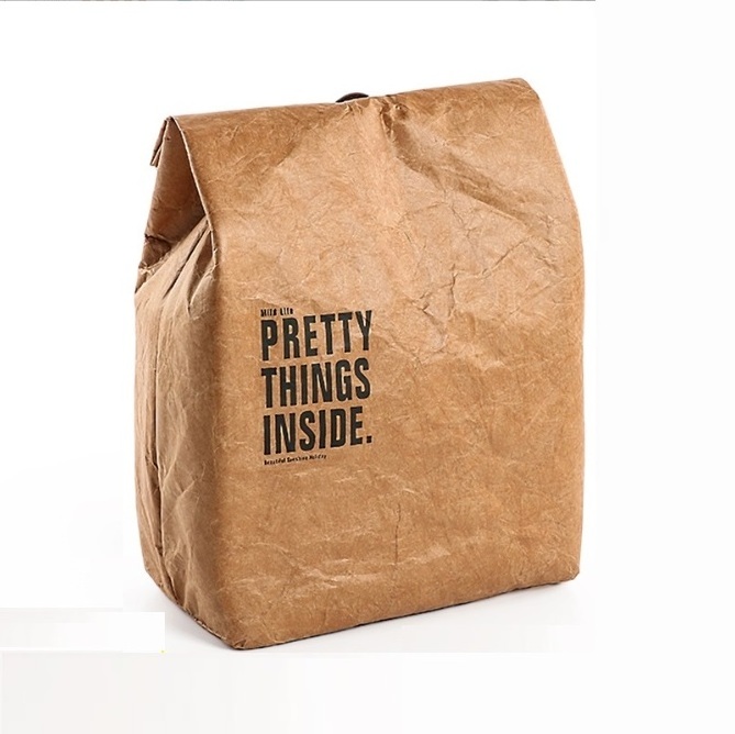 Factory Wholesale Waterproof Dupont Paper Lunch Cooler Bag Thermal Insulated Washable Brown Paper Tyvek Cooler Bag