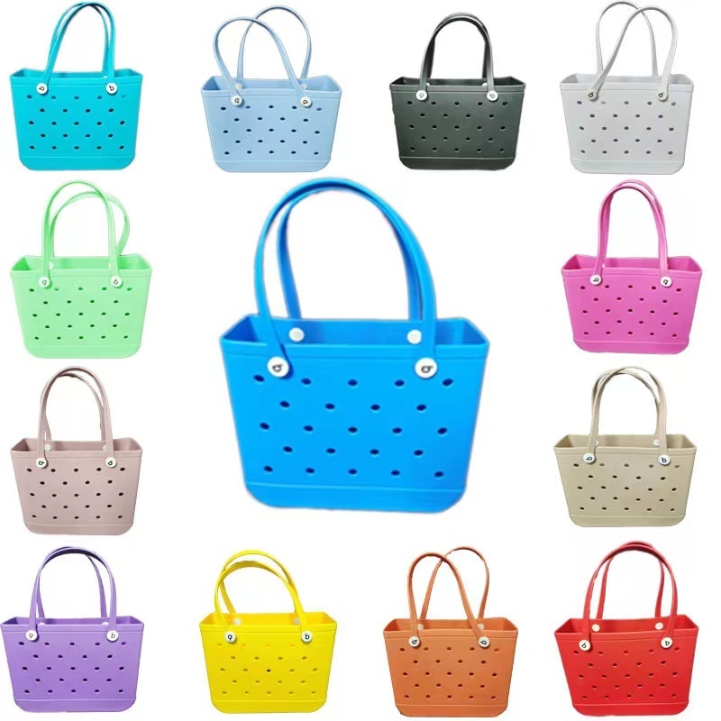 Custom Women Beach Waterproof Tote Bags Summer Rubber Totes Large Small Medium Fashion Eva Plastic Bogg Silicone Bag With Holes