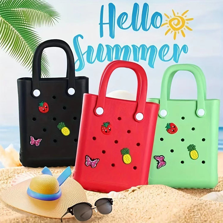 Custom Women Beach Waterproof Tote Bags Summer Rubber Totes Large Small Medium Fashion Eva Plastic Bogg Silicone Bag With Holes