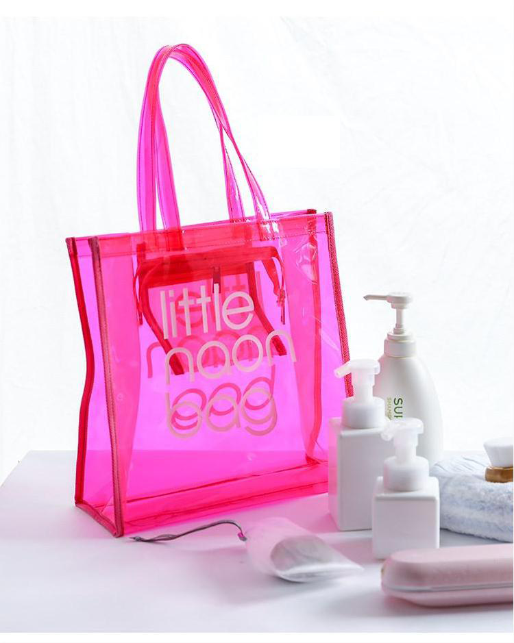 Custom fashion pvc clear jelly beach tote bag Translucent Plastic Handbag Waterproof Transparent colorful  Neon pvc Shopping Bag