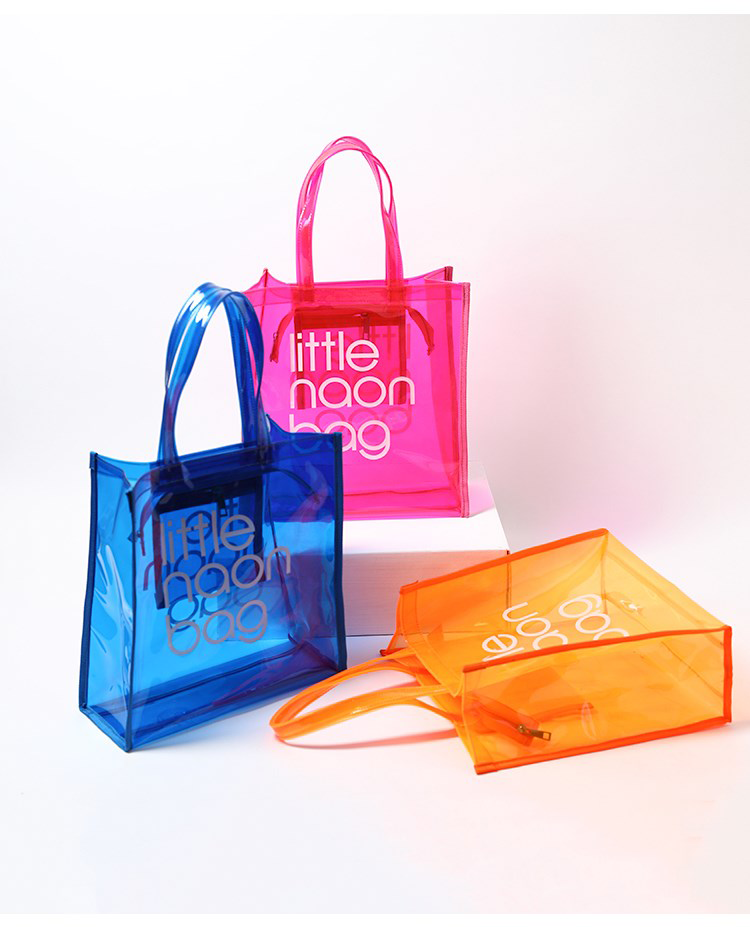 Custom fashion pvc clear jelly beach tote bag Translucent Plastic Handbag Waterproof Transparent colorful  Neon pvc Shopping Bag