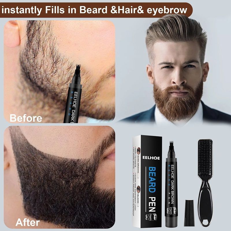 EELHOE Waterproof Beard Mustache Filler Pen and Brush Long Lasting Beard Pencil Filler For Men