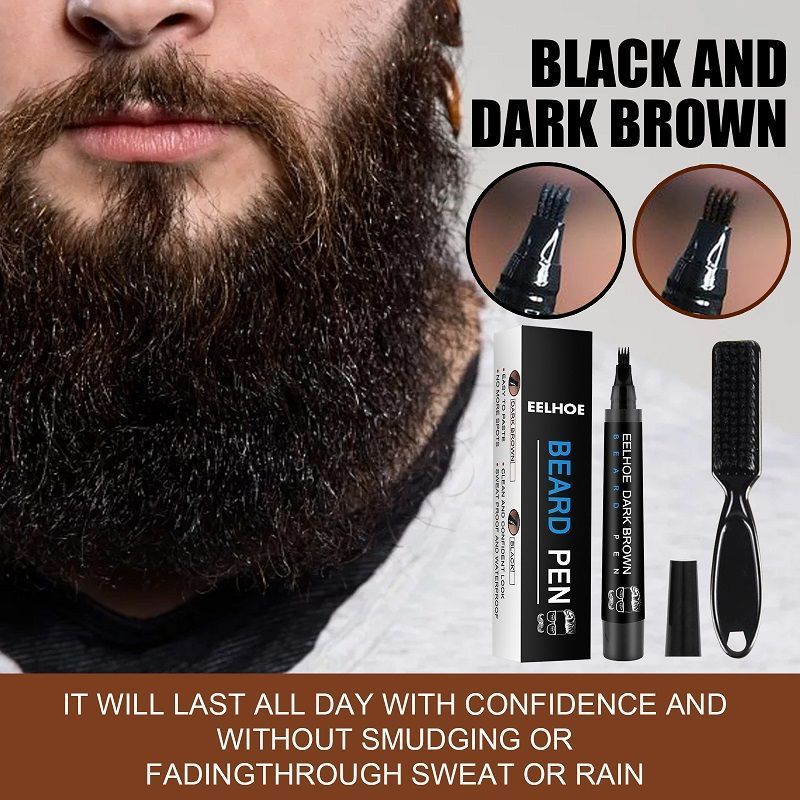 EELHOE Waterproof Beard Mustache Filler Pen and Brush Long Lasting Beard Pencil Filler For Men