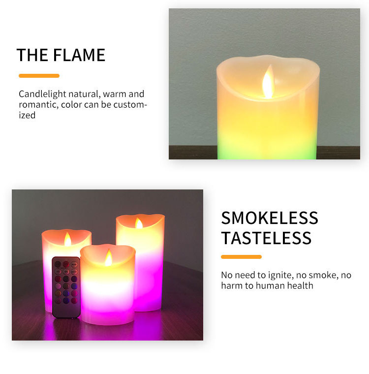 Colored Light Flameless Candle Remote Controlled Electronic Led Candle 3 Piece Set